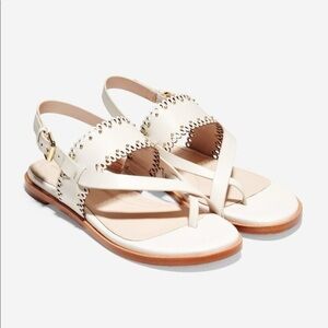 Cole Haan Buckle White Sandals with Gold Accents